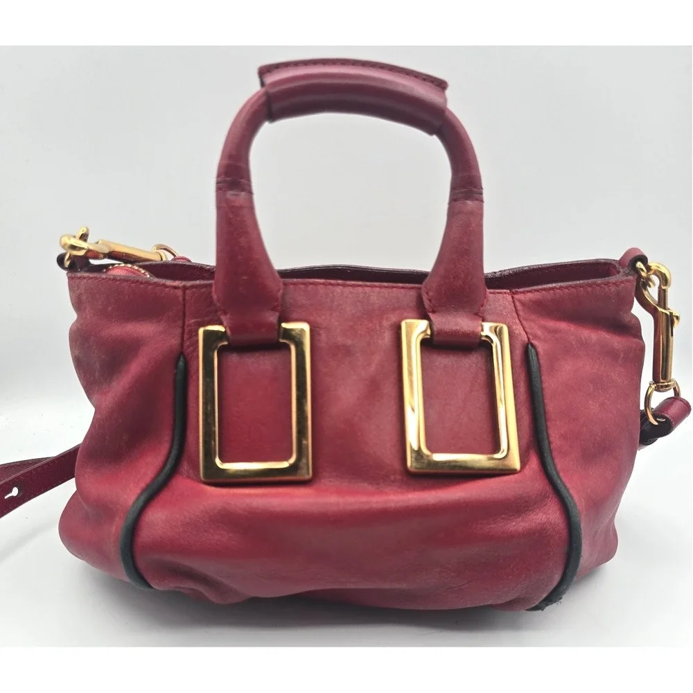 Authentic Chloe Ethel Small Red Leather Satchel Shoulder Crossbody Bag Handbag